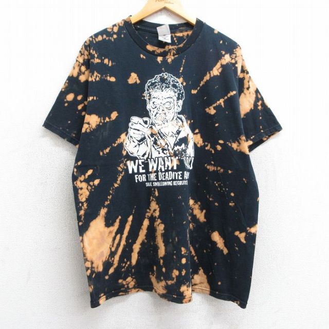XL★古着 フルーツオブザルーム 半袖 ビンテージ Tシャツ メンズ 90年代 90s ゾンビ コットン クルーネック 黒他 ブラック ブリーチ加工 25apr24 中古