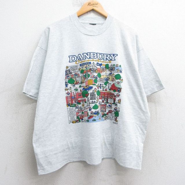 XL★古着 半袖 ビンテージ Tシャツ メンズ 90年代 90s ダンベリー 街 大きいサイズ クルーネック 薄グレー 霜降り 【spe】 25apr24 中古
