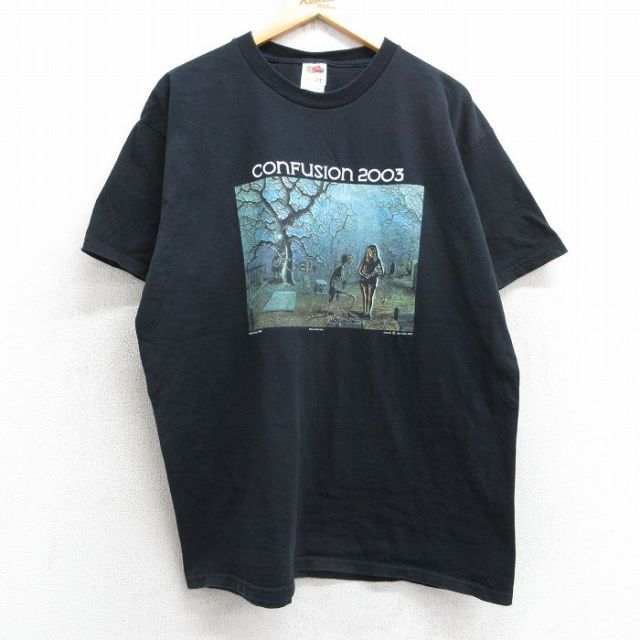 XL★古着 フルーツオブザルーム 半袖 ビンテージ Tシャツ メンズ 00年代 00s AlanClark アートワーク コットン クルーネック 黒 ブラック 25apr24 中古