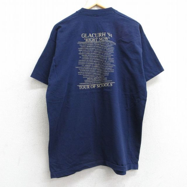XL★古着 フルーツオブザルーム 半袖 ビンテージ Tシャツ メンズ 90年代 90s スタッフ GLACURH コットン クルーネック USA製 紺 ネイビー 25apr24 中古