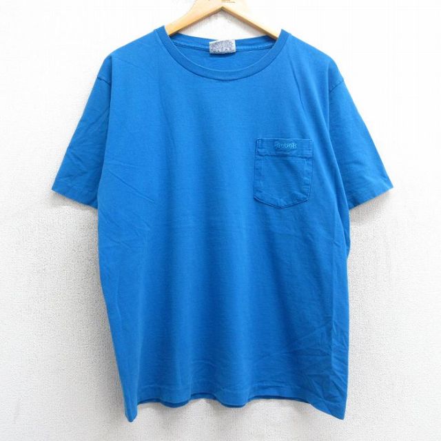L★古着 リーボック REEBOK 半袖 ビンテージ Tシャツ メンズ 90年代 90s ワンポイントロゴ 胸ポケット付き コットン クルーネック USA製 水色 25apr24 中古