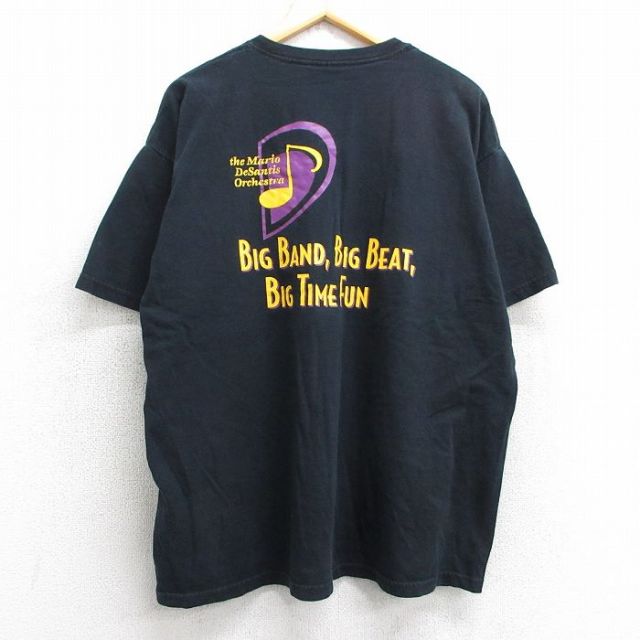 XL★古着 半袖 ビンテージ Tシャツ メンズ 00年代 00s 音符 大きいサイズ コットン クルーネック 黒 ブラック 25apr24 中古