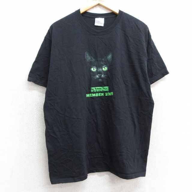 L★古着 ヘインズ Hanes 半袖 ビンテージ Tシャツ メンズ 00年代 00s ネコ コットン クルーネック 黒 ブラック 25apr24 中古