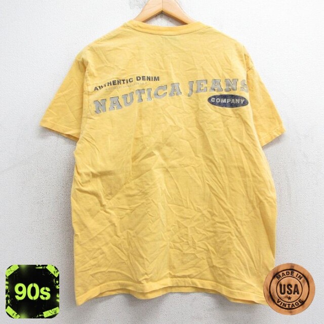 【50%OFF】ノーティカ 90s 半袖Tシャツ ビッグロゴ イエロー L | 古着