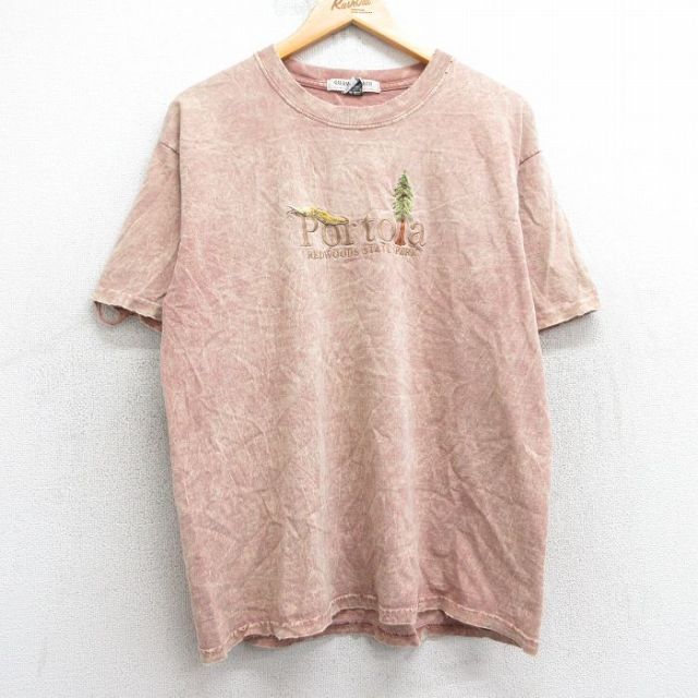 L★古着 半袖 ビンテージ Tシャツ メンズ 90年代 90s Portoa ナメクジ 木 刺繍 コットンクルーネック レンジ系他 タイダイ 25apr24 中古