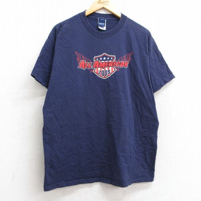 L★古着 ベーシックエディションズ 半袖 ビンテージ Tシャツ メンズ 00年代 00s オールアメリカン コットン クルーネック 紺 ネイビー 25apr24 中古