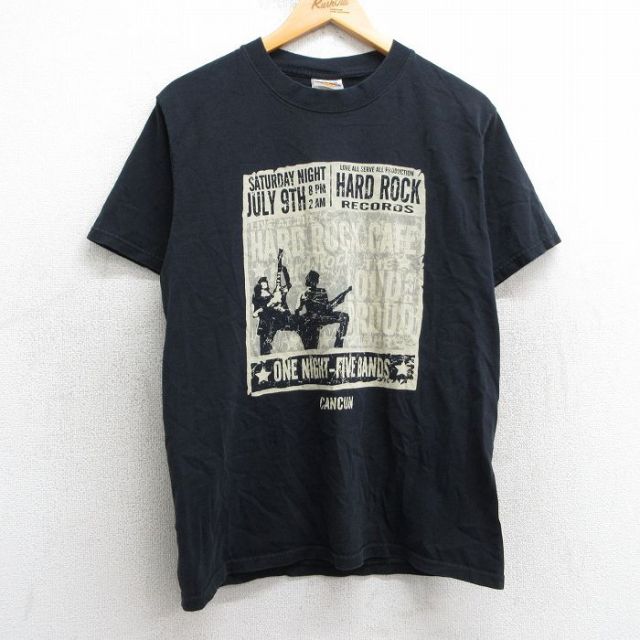 M★古着 半袖 ビンテージ Tシャツ メンズ 00年代 00s ハードロックカフェ カンクン コットン クルーネック 黒 ブラック 25apr24 中古