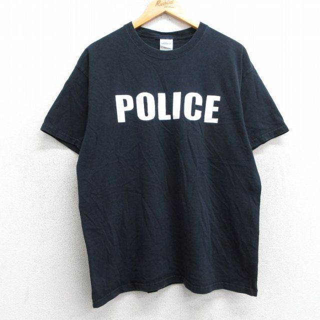 【50%OFF】L★古着 半袖 ビンテージ Tシャツ メンズ 00年代 00s ポリス コットン クルーネック 黒 ブラック 25apr24 中古