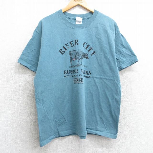 L★古着 半袖 ビンテージ Tシャツ メンズ 00年代 00s 牛コットン クルーネック 薄紺系 ネイビー 25apr25 中古