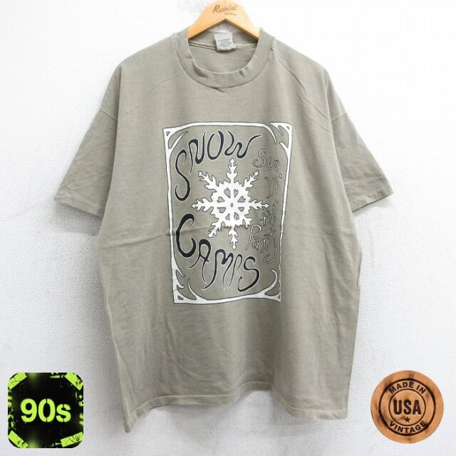 【50%OFF】90s 半袖Tシャツ 雪柄 ベージュ XL | 古着