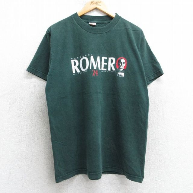 L★古着 半袖 ビンテージ Tシャツ メンズ 00年代 00s monsenor POMERO クルーネック 緑 グリーン 25apr25 中古