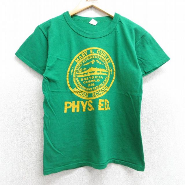 S★古着 半袖 ビンテージ Tシャツ メンズ 70年代 70s PHYS コットン クルーネック 緑 グリーン 25apr25 中古