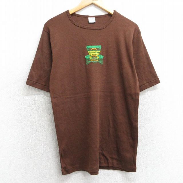 M★古着 JCペニー 半袖 ビンテージ Tシャツ メンズ 70年代 70s 車 刺繍 クルーネック 茶 ブラウン 25apr25 中古