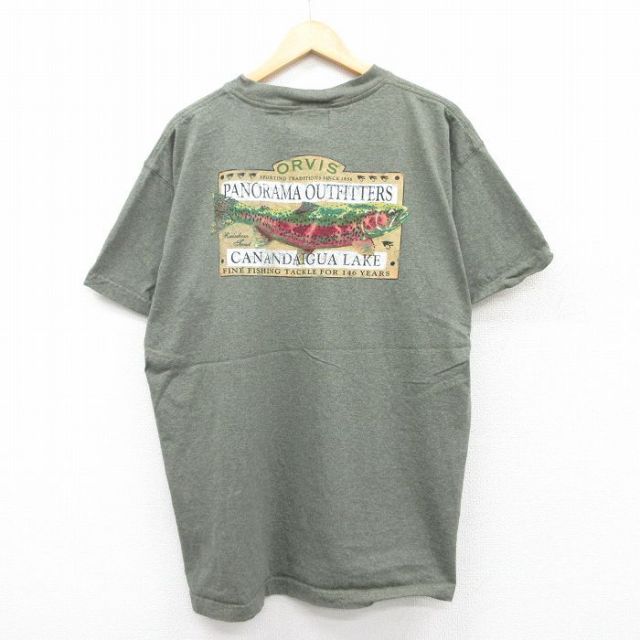 XL★古着 オービス ORVIS 半袖 ビンテージ Tシャツ メンズ 00年代 00s 魚 大きいサイズ クルーネック 緑系 グリーン 25apr25 中古