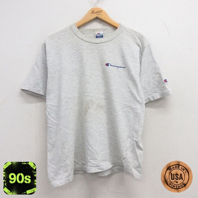 【50%OFF】チャンピオン 90s 半袖Tシャツ ワンポイントロゴ グレー L | 古着