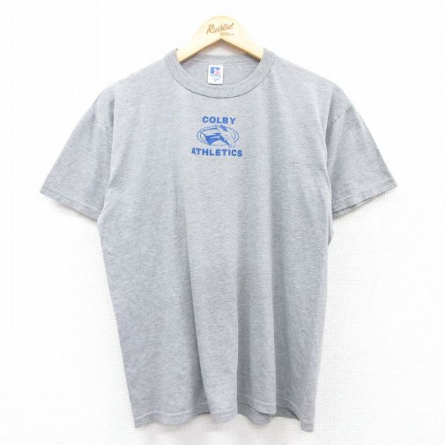L★古着 ラッセル 半袖 ビンテージ Tシャツ メンズ 00年代 00s 馬 コビルー クルーネック グレー 霜降り 25apr30 中古