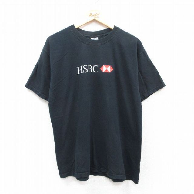 L★古着 半袖 ビンテージ Tシャツ メンズ 00年代 00s HSBC コットン クルーネック 黒 ブラック 25apr30 中古