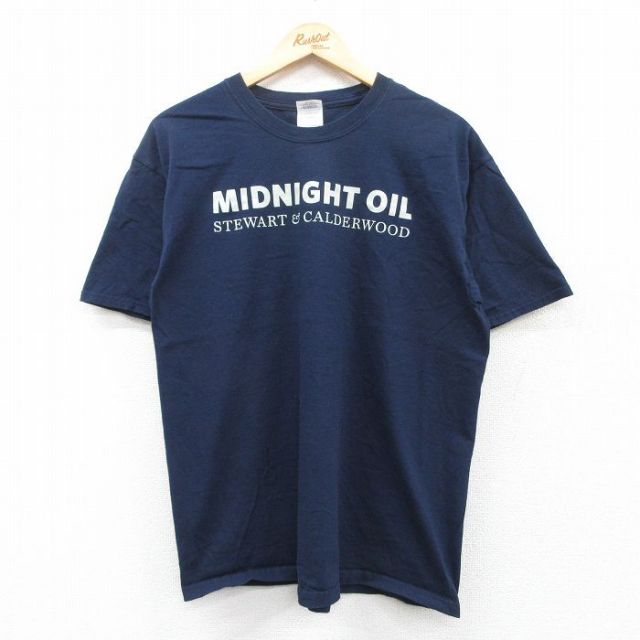 L★古着 半袖 ビンテージ Tシャツ メンズ 00年代 00s ミッドナイトオイル スチュワートカルダーウッド コットン クルーネック 紺 ネイビー 25apr30 中古
