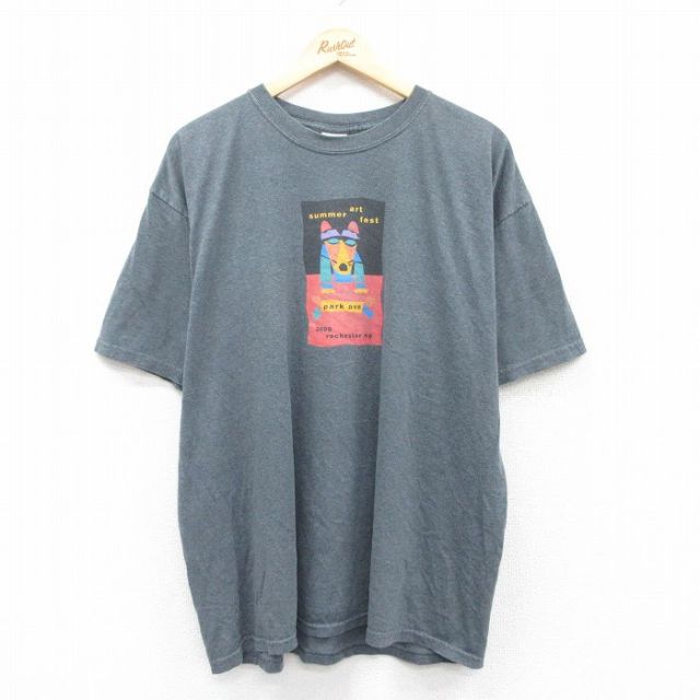 XL★古着 半袖 ビンテージ Tシャツ メンズ 00年代 00s 犬 大きいサイズ クルーネック グレー 霜降り 25apr30 中古