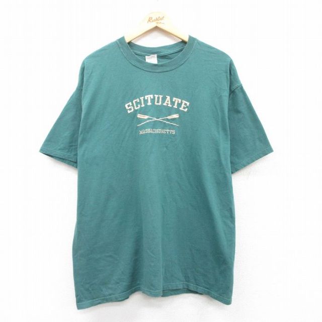 XL★古着 半袖 ビンテージ Tシャツ メンズ 00年代 00s シチュエート 刺繍 コットン クルーネック 緑 グリーン 25apr30 中古