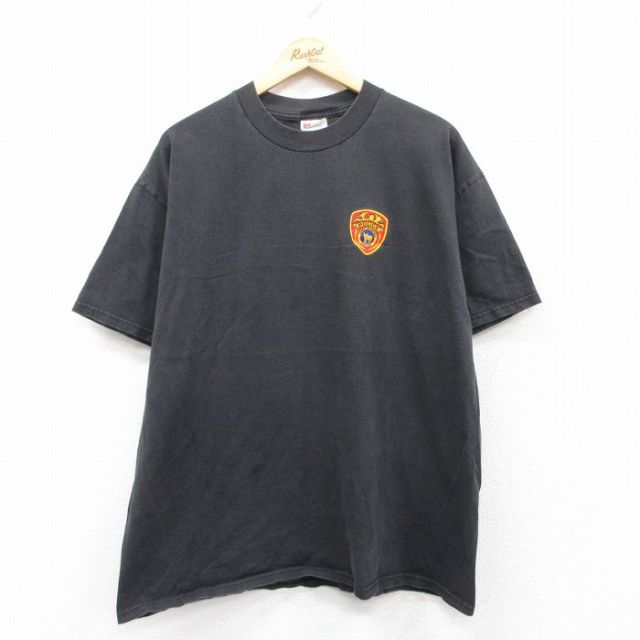 XL★古着 ヘインズ Hanes 半袖 ビンテージ Tシャツ メンズ 00年代 00s ポリス 大きいサイズ コットン クルーネック 黒 ブラック 25apr30 中古