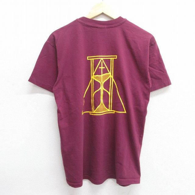 L★古着 半袖 ビンテージ Tシャツ メンズ 90年代 90s 十字架 砂時計 コットン クルーネック USA製 エンジ 25apr30 中古