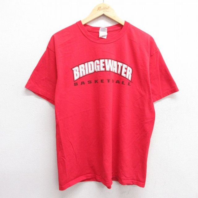 【50%OFF】L★古着 半袖 ビンテージ Tシャツ メンズ 00年代 00s ブリッジウォーター バスケットボール コットン クルーネック 赤 レッド 25apr30 中古