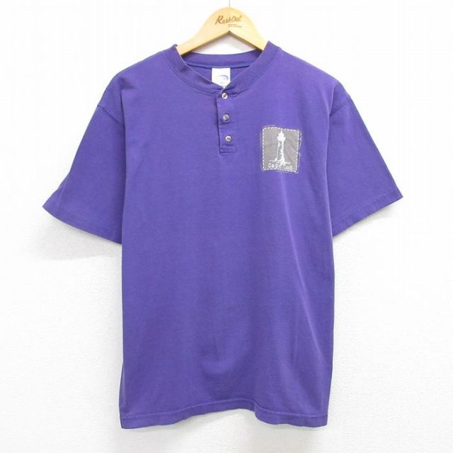 00s 半袖ヘンリーネックTシャツ 灯台 パープル L | 古着