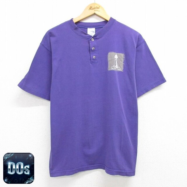 【50%OFF】00s 半袖ヘンリーネックTシャツ 灯台 パープル L | 古着
