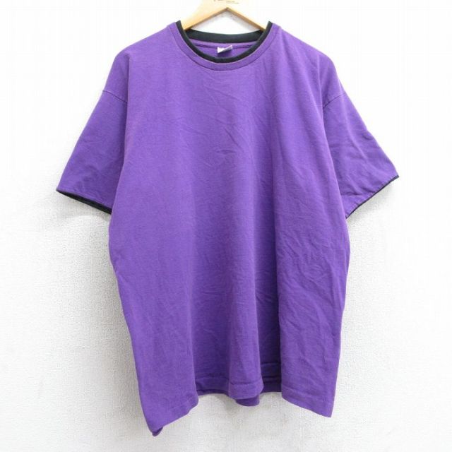 XL★古着 フルーツオブザルーム 半袖 ビンテージ Tシャツ メンズ 90年代 90s 無地 大きいサイズ コットン クルーネック USA製 紫 パープル 【spe】 25may01 中古
