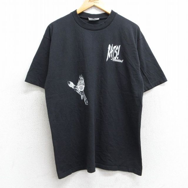 L★古着 半袖 ビンテージ Tシャツ メンズ 90年代 90s 炎 UNION コットン クルーネック USA製 黒 ブラック 25may01 中古