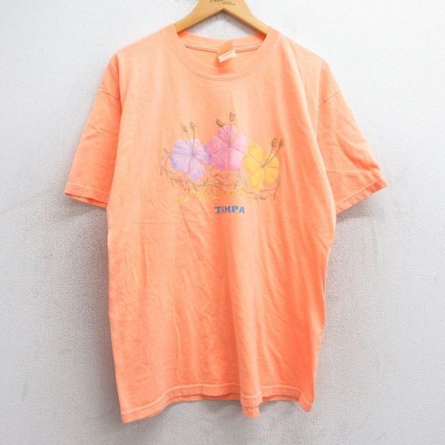 00s 半袖Tシャツ 花 オレンジ L | 古着