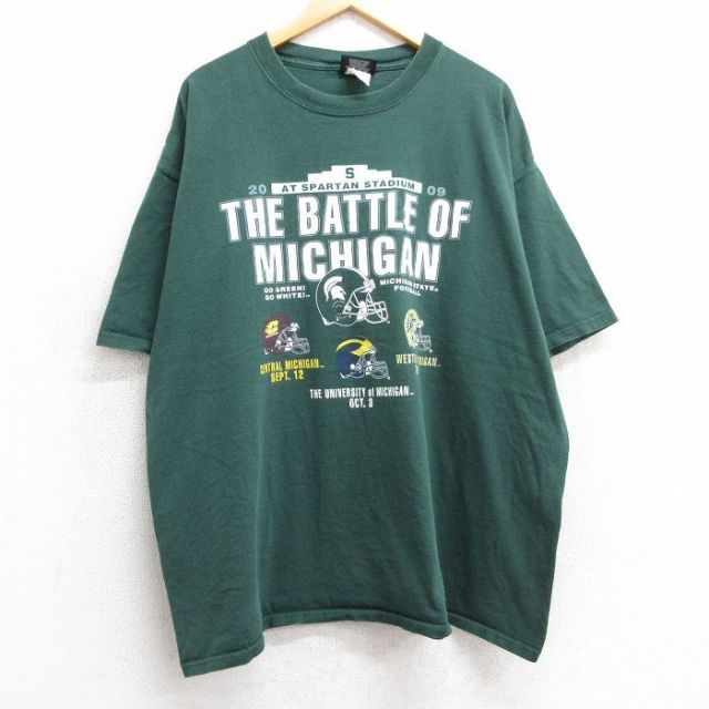 【20%OFF】XL★古着 ジャンスポーツ 半袖 ビンテージ Tシャツ メンズ 00年代 00s フットボール ミシガン 大学 大きいサイズ クルーネック 緑 グリーン 25may01 中古