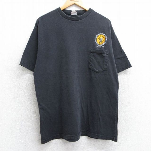 L★古着 半袖 ビンテージ Tシャツ メンズ 90年代 90s 拳 胸ポケット付き コットン クルーネック USA製 黒 ブラック 25may01 中古