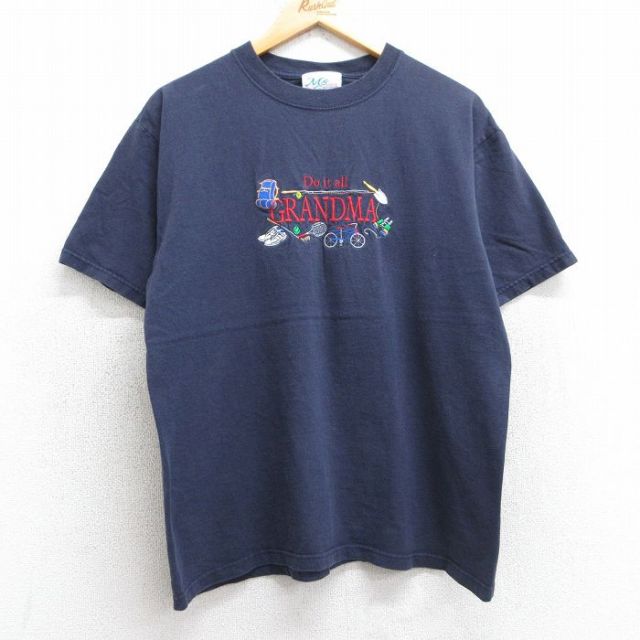 グランマ 90s 半袖Tシャツ 自転車刺繍 ネイビー L | 古着