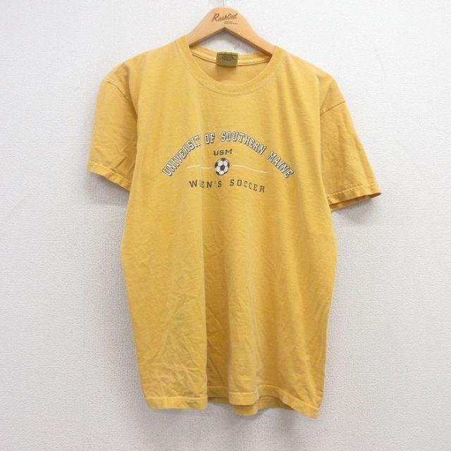 【50%OFF】L★古着 半袖 ビンテージ Tシャツ メンズ 00年代 00s サザンメーン 大学 サッカー コットン クルーネック 黄 イエロー 25may01 中古