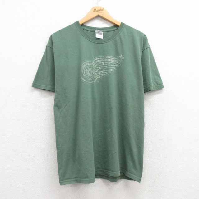 XL★古着 半袖 ビンテージ Tシャツ メンズ 00年代 00s NHL デトロイトレッドウィングス コットン クルーネック 緑 グリーン アイスホッケー 25may01 中古