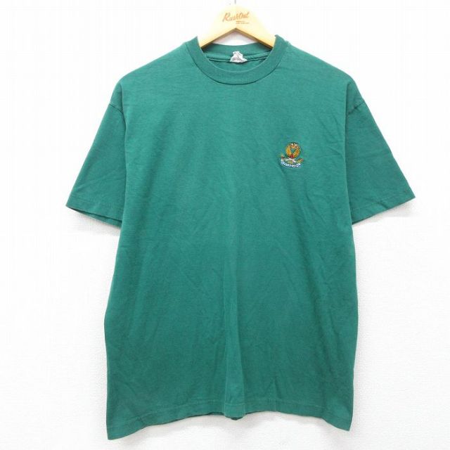 L★古着 ヘインズ Hanes 半袖 ビンテージ Tシャツ メンズ 90年代 90s ミリタリー FLEET AIR ARM コットン クルーネック 緑 グリーン 25may01 中古