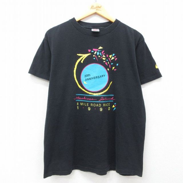 L★古着 ナイキ NIKE 半袖 ビンテージ Tシャツ メンズ 90年代 90s ロードレース コットン クルーネック USA製 黒 ブラック 【spe】 25may01 中古