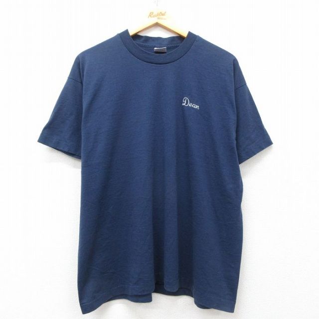 L★古着 フルーツオブザルーム 半袖 ビンテージ Tシャツ メンズ 90年代 90s Dean コットン クルーネック USA製 紺 ネイビー 25may01 中古