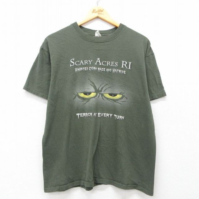 L★古着 半袖 ビンテージ Tシャツ メンズ 00年代 00s SCRAY ACRES RI コットン クルーネック 濃緑 グリーン 25may01 中古