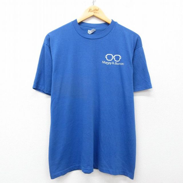 L★古着 ヘインズ Hanes 半袖 ビンテージ Tシャツ メンズ 80年代 80s メガネ Magay & Barron クルーネック USA製 青 ブルー 25may01 中古