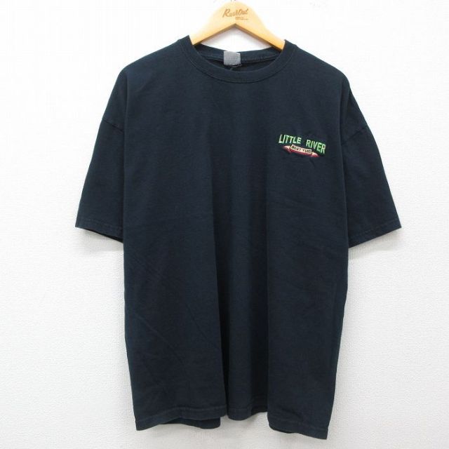 XL★古着 半袖 ビンテージ Tシャツ メンズ 90年代 90s LITTLE RIVER 大きいサイズ クルーネック 黒 ブラック 25may01 中古