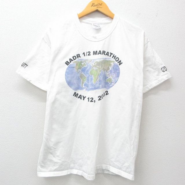 L★古着 ヘインズ Hanes 半袖 ビンテージ Tシャツ メンズ 00年代 00s 地球 マラソン コットン クルーネック 白 ホワイト 25may01 中古