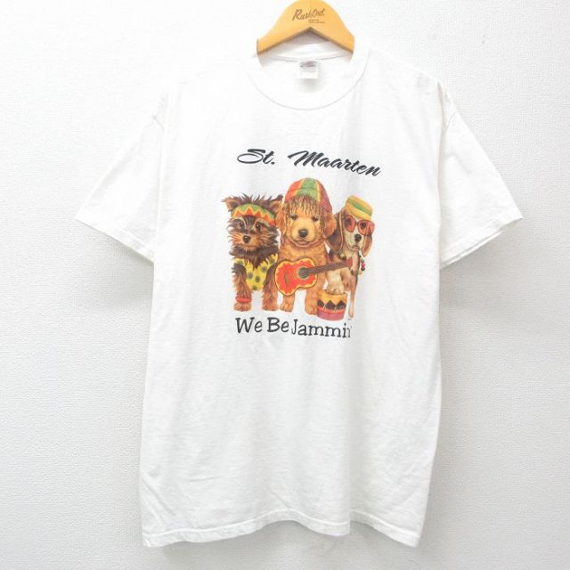 XL★古着 フルーツオブザルーム 半袖 ビンテージ Tシャツ メンズ 00年代 00s 犬 両面プリント コットン クルーネック 白 ホワイト 【spe】 25may01 中古