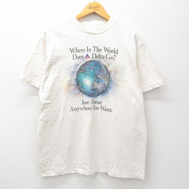 L★古着 ヘインズ Hanes 半袖 ビンテージ Tシャツ メンズ 80年代 80s 地球 コットン クルーネック USA製 生成り 25may01 中古