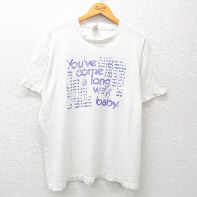 XL★古着 フルーツオブザルーム 半袖 ビンテージ Tシャツ メンズ 90年代 90s メッセージ ボロ 大きいサイズ コットン クルーネック USA製 白 ホワイト 【spe】 25may01 中古