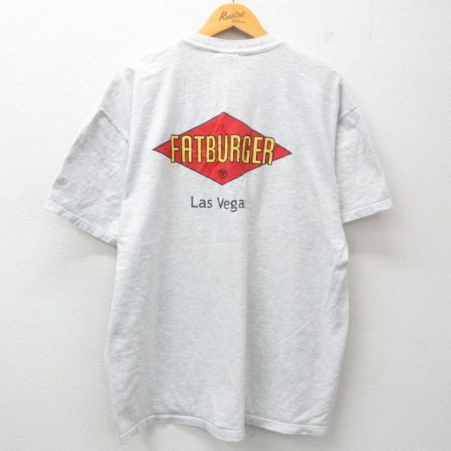 XL★古着 ヘインズ Hanes 半袖 ビンテージ Tシャツ メンズ 00年代 00s ファットバーガー ラスベガス 大きいサイズ クルーネック 薄グレー 霜降り 25may01 中古