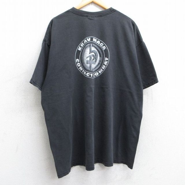 XL★古着 ヘインズ Hanes 半袖 ビンテージ Tシャツ メンズ 00年代 00s クラヴマガ 大きいサイズ コットン クルーネック 黒 ブラック 25may01 中古