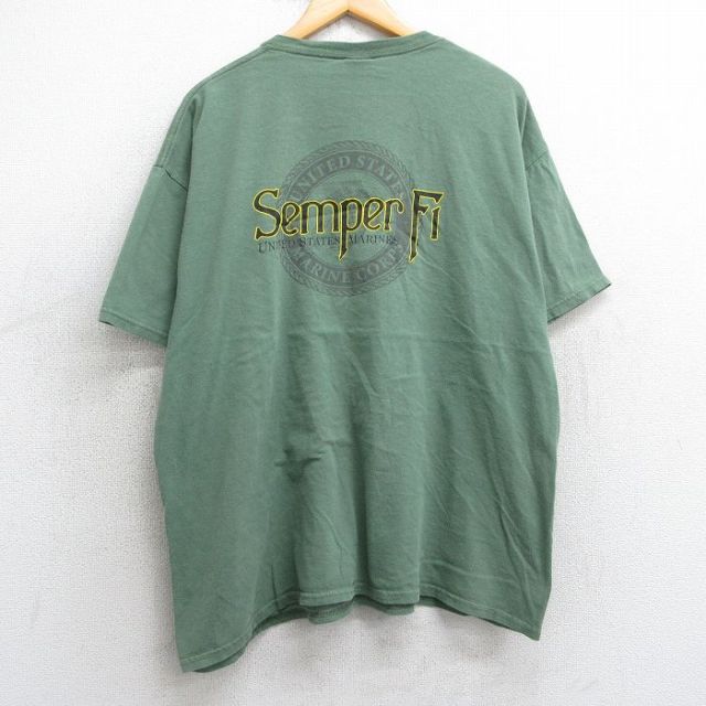 XL★古着 半袖 ビンテージ Tシャツ メンズ 00年代 00s ミリタリー マリンコープス センパーフィデイリス 大きいサイズ コットン クルーネック 緑 グリーン 25may01 中古